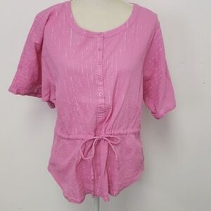 Vintage Canyon River Blues India Cotton Dolman Sleeve Top Pink Silver Threads EU